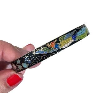Vintage Chinese Cloisonné Enamel Bangle Bracelet Phoenix Bird Blue Enamel